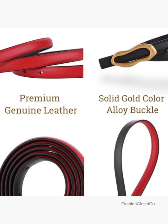 Slim Skinny Genuine Leather Belt with Oval Organic Shape Buckle for Dress Pants